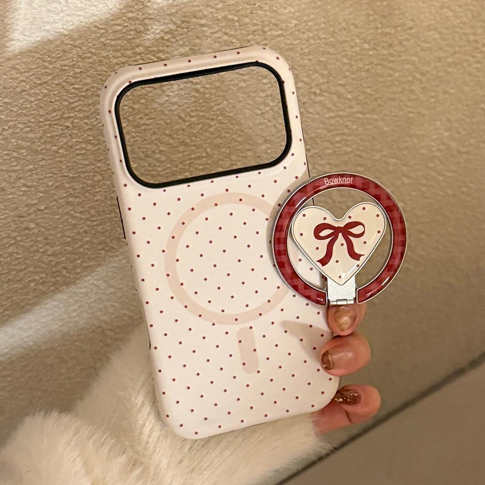 Full Screen Polka Dot Fold Love Heart Magnetic Holder Case for iPhone 13 14 15 16 17 Pro Max Air Shockproof Cover for Magsafe