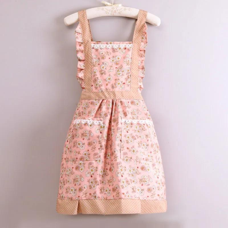 Women s Anti-Stain Canvas Apron, Home Kitchen Cooking Breathable Apron, Adult Work Apron Floral Apron with Adjustable Straps розовый