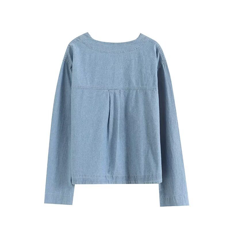 Fashion Style 2024 Summer New Arrival Women's Clothing Commute Style Pure Cotton Short Version V-neck Long Sleeve Shirt 05190590406