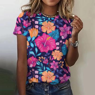 Sommer Neu Bunt Blume Floral 3D Druck Damen O-Ausschnitt Kurze Ärmel Y2k Harajuku Oberteile