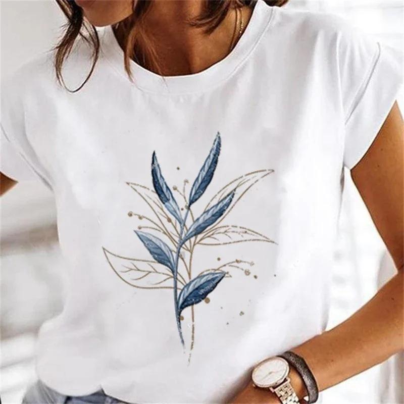 Women's Floral Plant Crew Neck Large Size Short Sleeve T-Shirt Women's Top