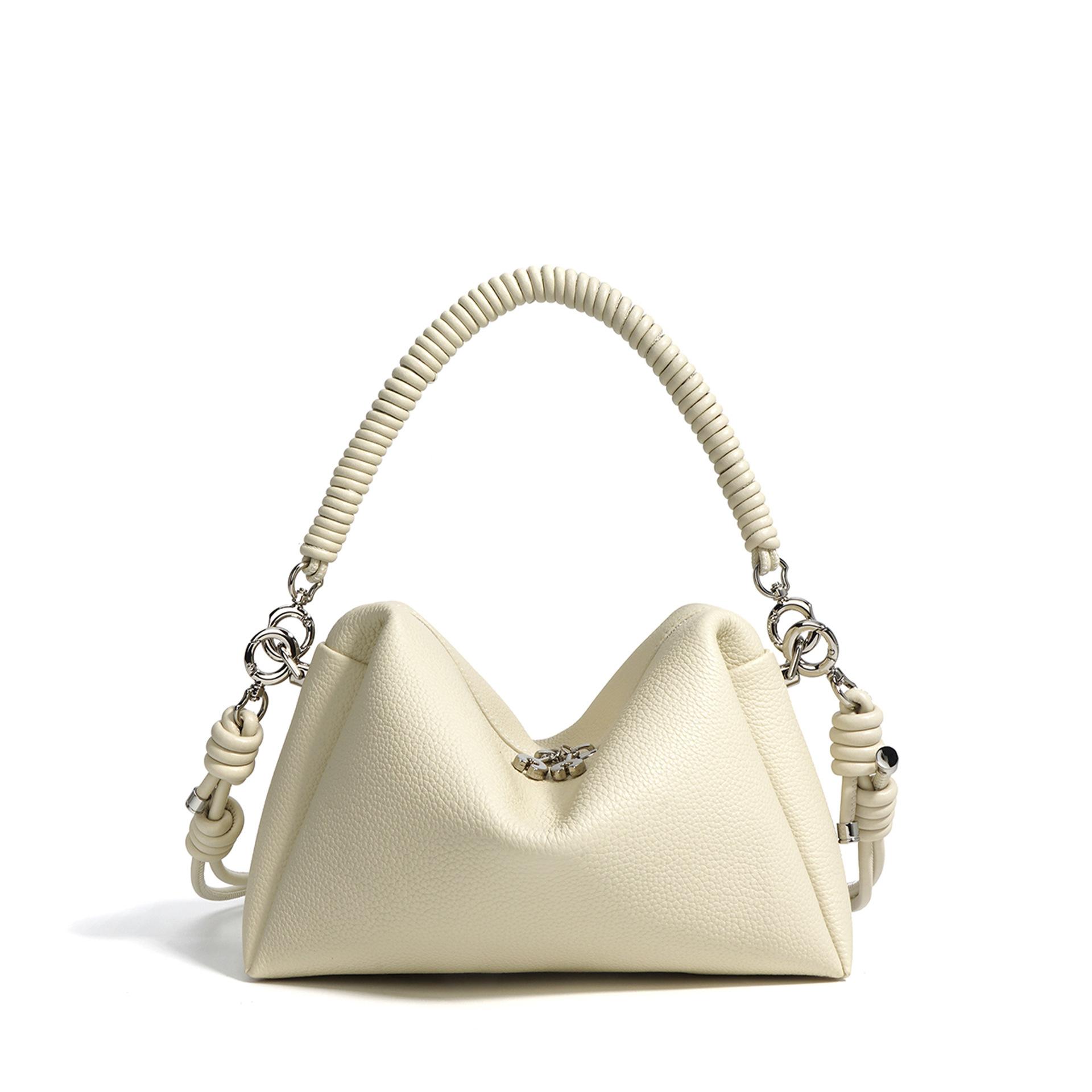 

Cross Border Hot Dough Bag, новый товар, верхний слой из коровьей кожи, одно плечо, сумка через подмышку, высококачественная, большая вместимость, натуральная кожа для женщин Length 22cm x Height 15cm x Style 9cm белый