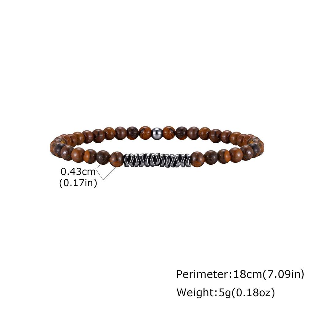Vnox 4.3mm Beaded Bracelet for Men Boys, Irregular Black Stone Hematite Tiger Eye Stretch Bracelet, Meditation Yoga Jewelry Gift
