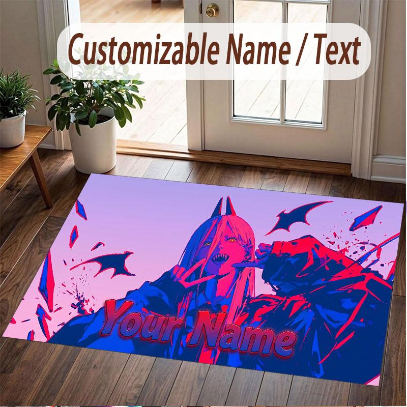 Custom Name Crystal Velvet Rug,Chainsaw Man Comfortable Anti Slip Floor Mat For Room Decoration