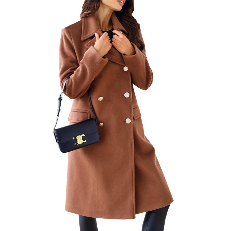 New Autumn Winter Simple Blends Long-sleeved Lapel Double-breasted Woolen Jacket Women's Clothing