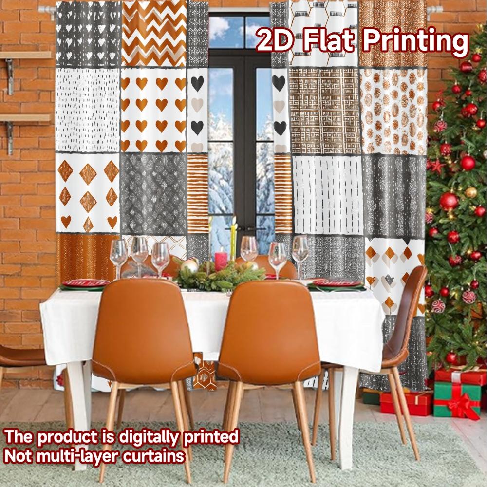 Flat Printing Curtains Without Rod Pattern Grid Christmas Festival Popular Drapes Yarn Festive Curtain Set Of 2 Made Polyester Washable