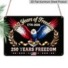 2D Flat, 1pc "250 Years of Freedom 1776-2026" Bald Eagle Aluminium Sign 12x8 Inch - Black Background Patriotic Eagle & US Flag Design, USA 250th