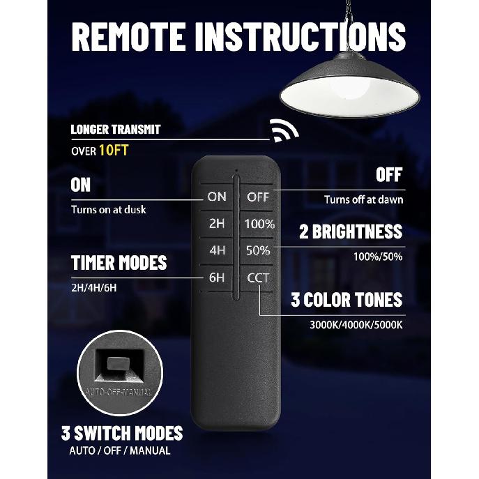 Solar Pendant Lights with Remote Control, 3 Color 2 Brightness Mode Timer 8 inch Outdoor Hanging Shed Gazebo Chandelier Lamp Chicken Coop Barn Porch
