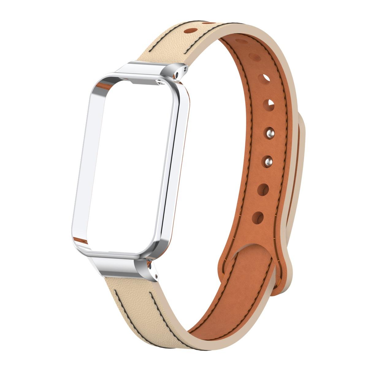 

Браслет для Redmi Smart Band 3 Ремешок Чехол Защитный для Xiaomi Smart Band 9 Active Ремешок для часов Ремешок для redmi band 3 Металлическая крышка бежевый