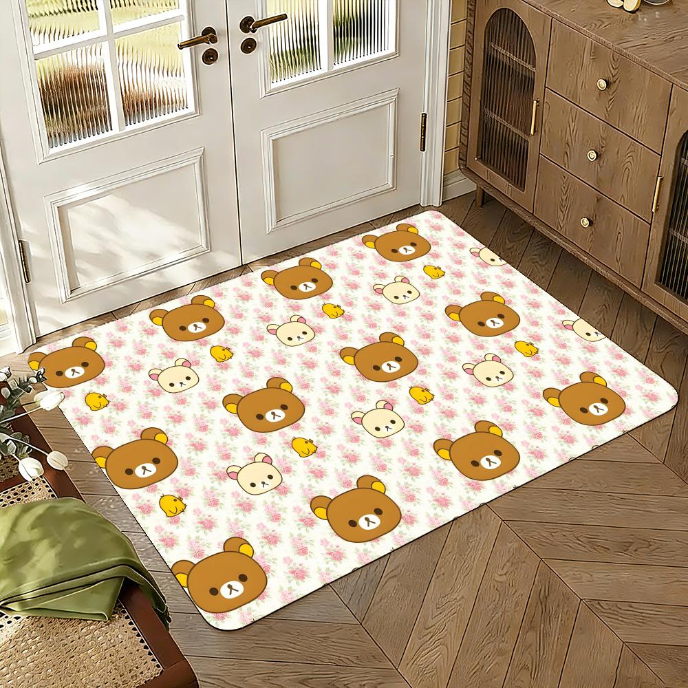 R-Rilakkuma Anime Floor Mat Floor Mat Soft Flannel Non-Slip Door Rug for Living Room
