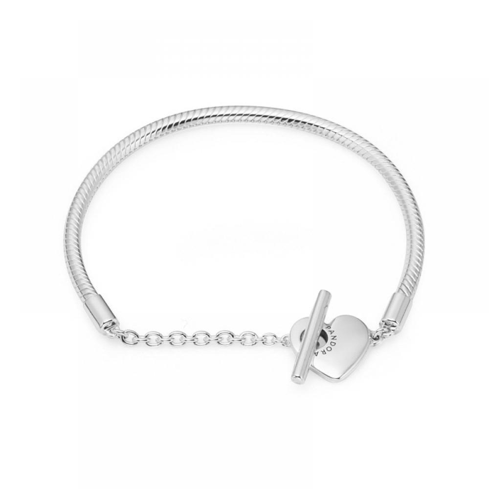 Pandora 599285c00 MomenT HearT T Bar Snake Chain Silver braceleT