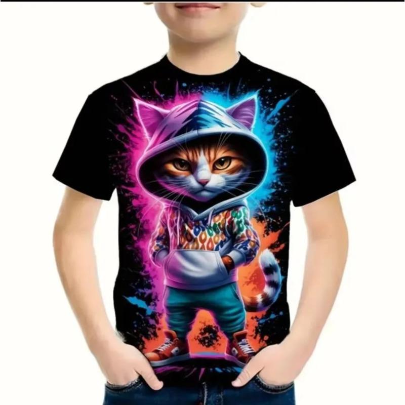 Summer Children's 3D Printed Crew Neck T-Shirt Fashion Versatile Trend Breathable Casual