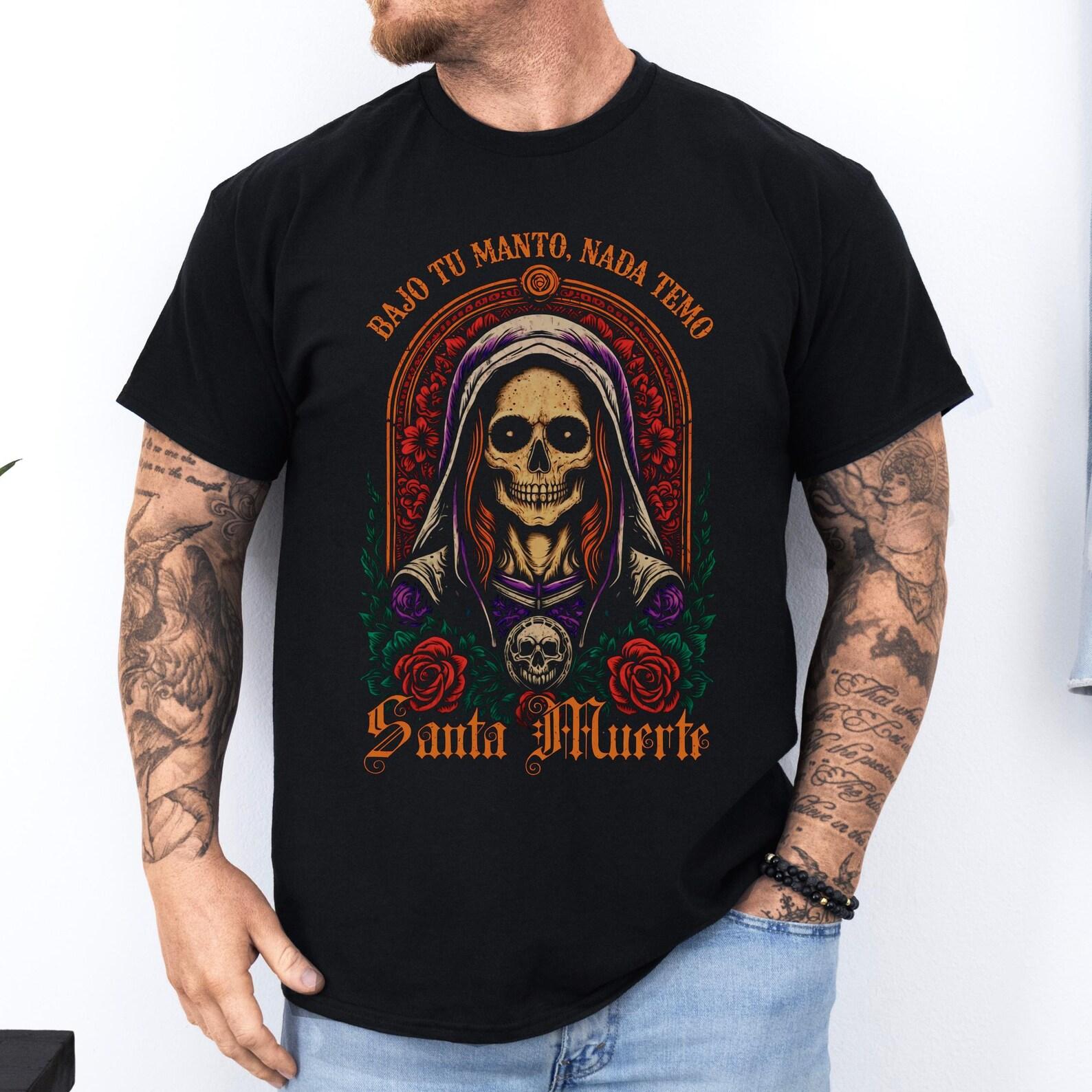 Santa Muerte Shirt: Dia de los Muertos T-Shirt | Gothic Skull Art Unisex Tee | Mexican Folk Art S