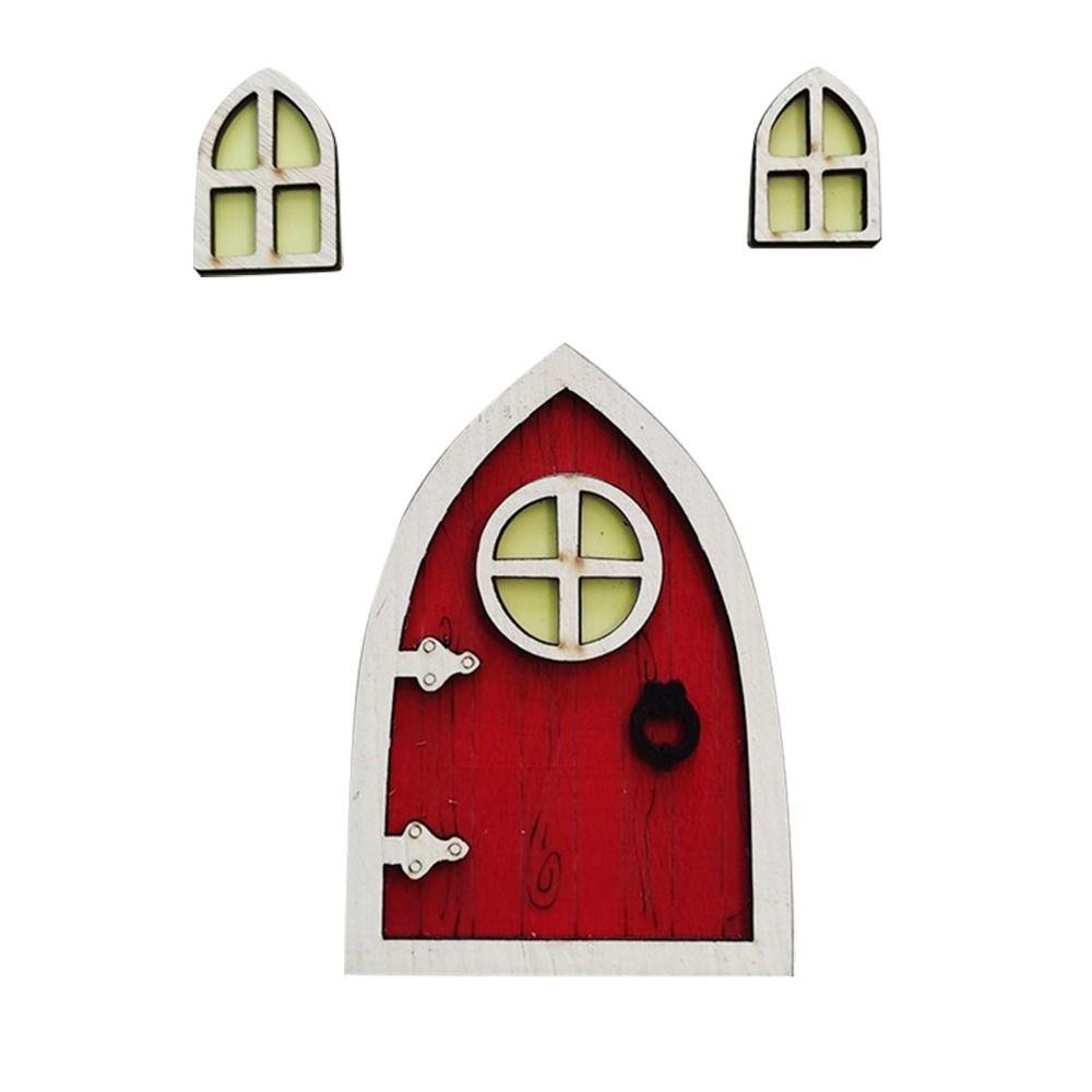 Cute Wooden House Miniatures Cartoon Fairy Door Ornaments Fluorescent Elf Door Decor Gifts