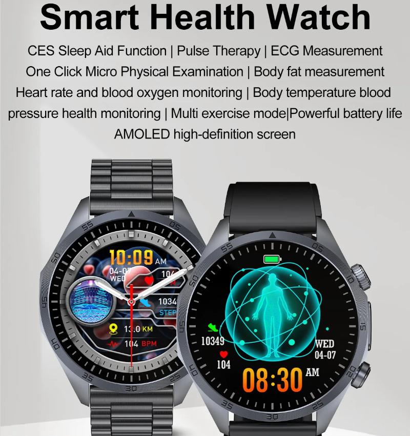 2025 Novo Relógio Inteligente de Saúde com Fisioterapia por Pulso Homens Mulheres ECG+PPG Gordura no Sangue Ácido Úrico IMC Gordura Corporal Monitor de Saúde Smartwatches
