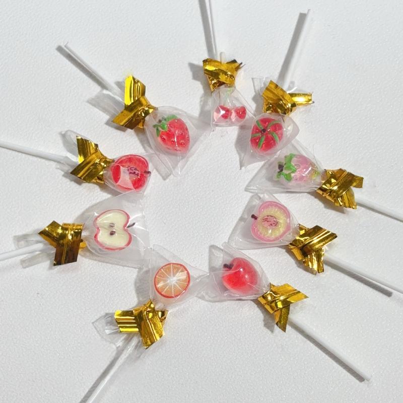 6Pcs Fruit Lollipop Model Decoration 1:12 Dollhouse Miniature Candy Diy Accessories Kitchen Food And Play Toys Photography Props