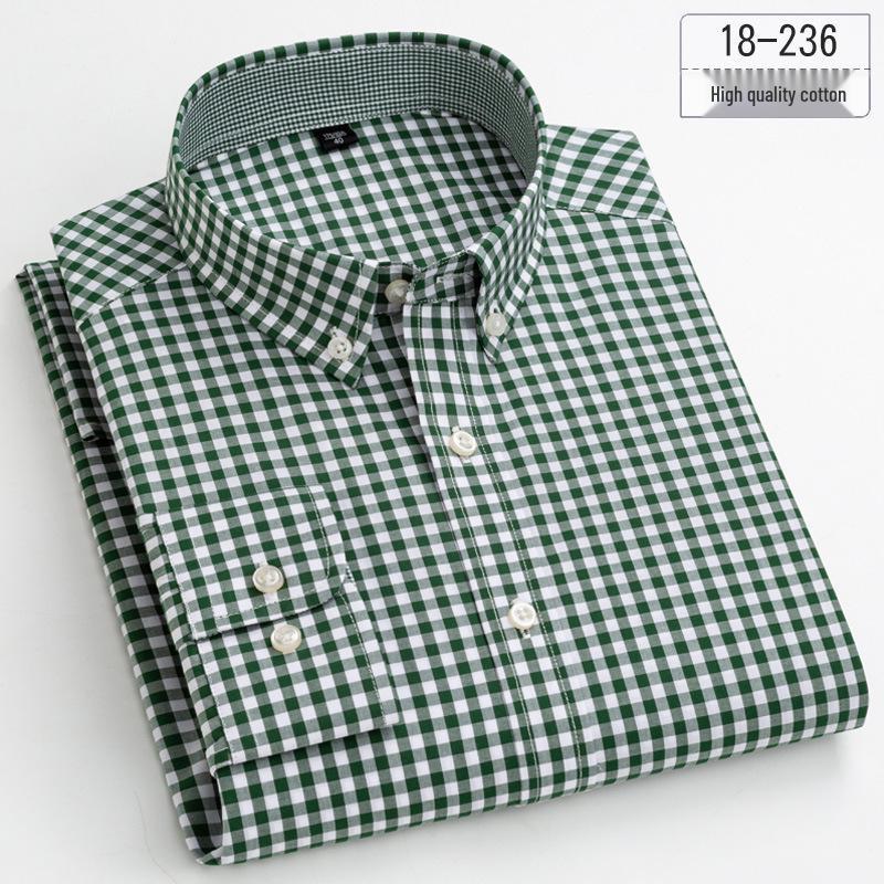 Men's Slim Fit Plaid Striped Pure Cotton Shirt