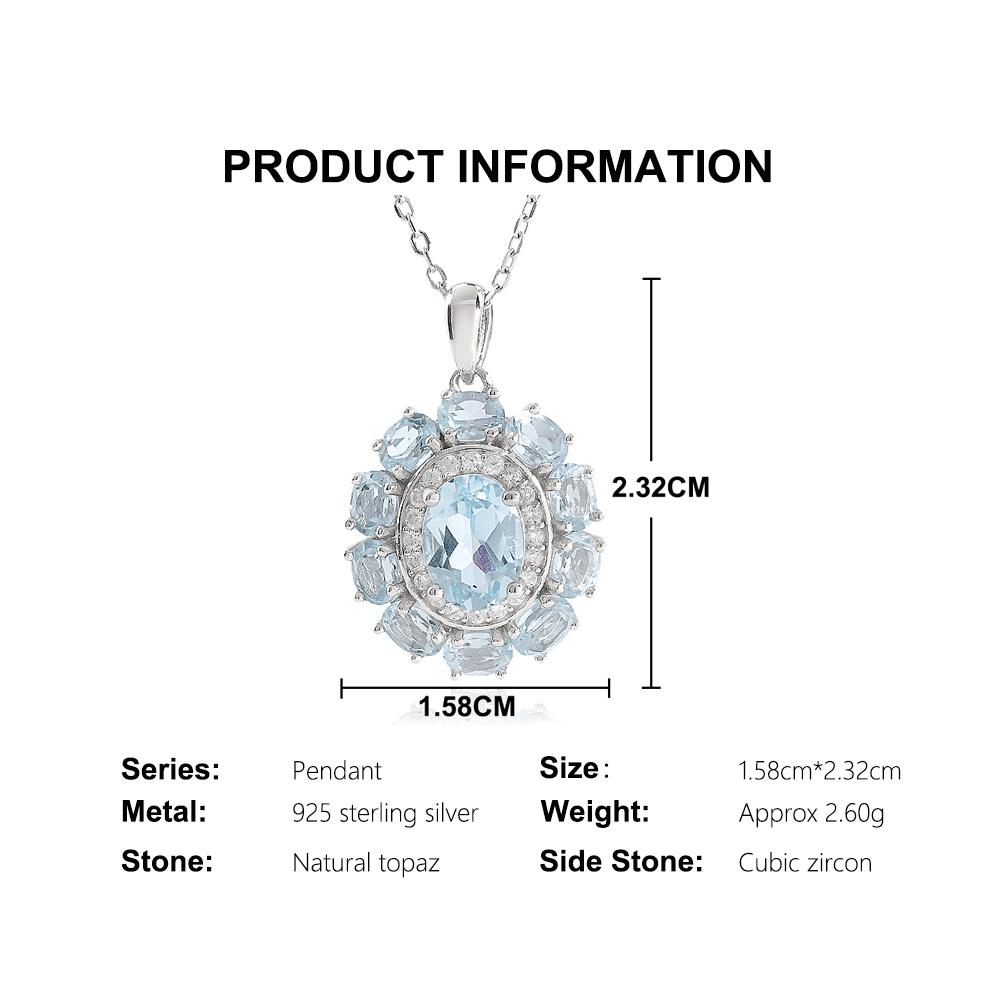 2026, 925 sterling silver pendant necklace natural Brazil Sky Blue Topaz Flower design fine jewelry for women's anniversary gift