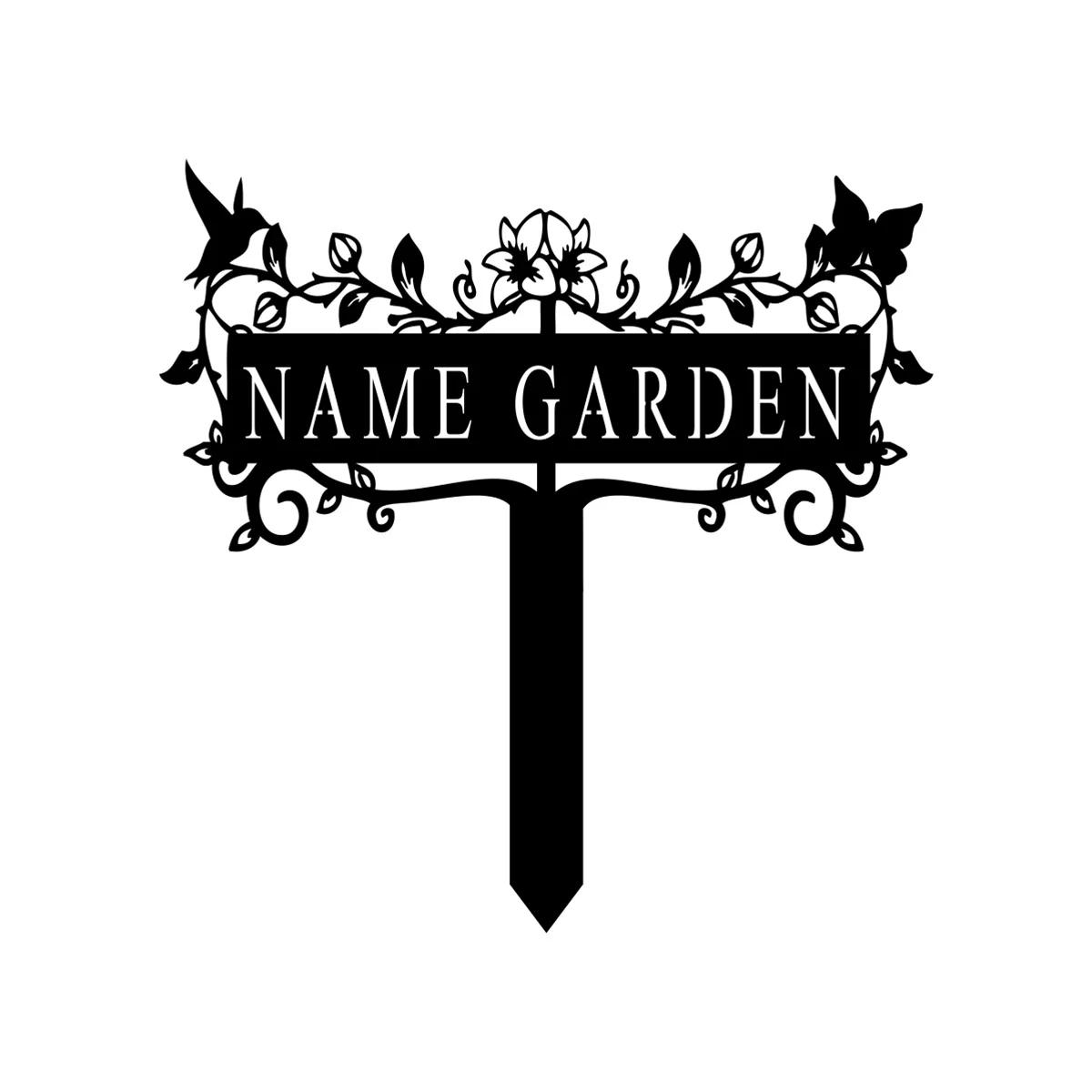 Metal Garden Sign with Stake, Flowers Bird Design, Personalized Yard Art, Grandmother Gift
