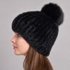 Winter Women Natural Mink Fur Hat Hand Knitted Warm 100% Genuine Mink Fur Cap Russia Lady Real Mink Fur And Fox Fur Pompoms Hats