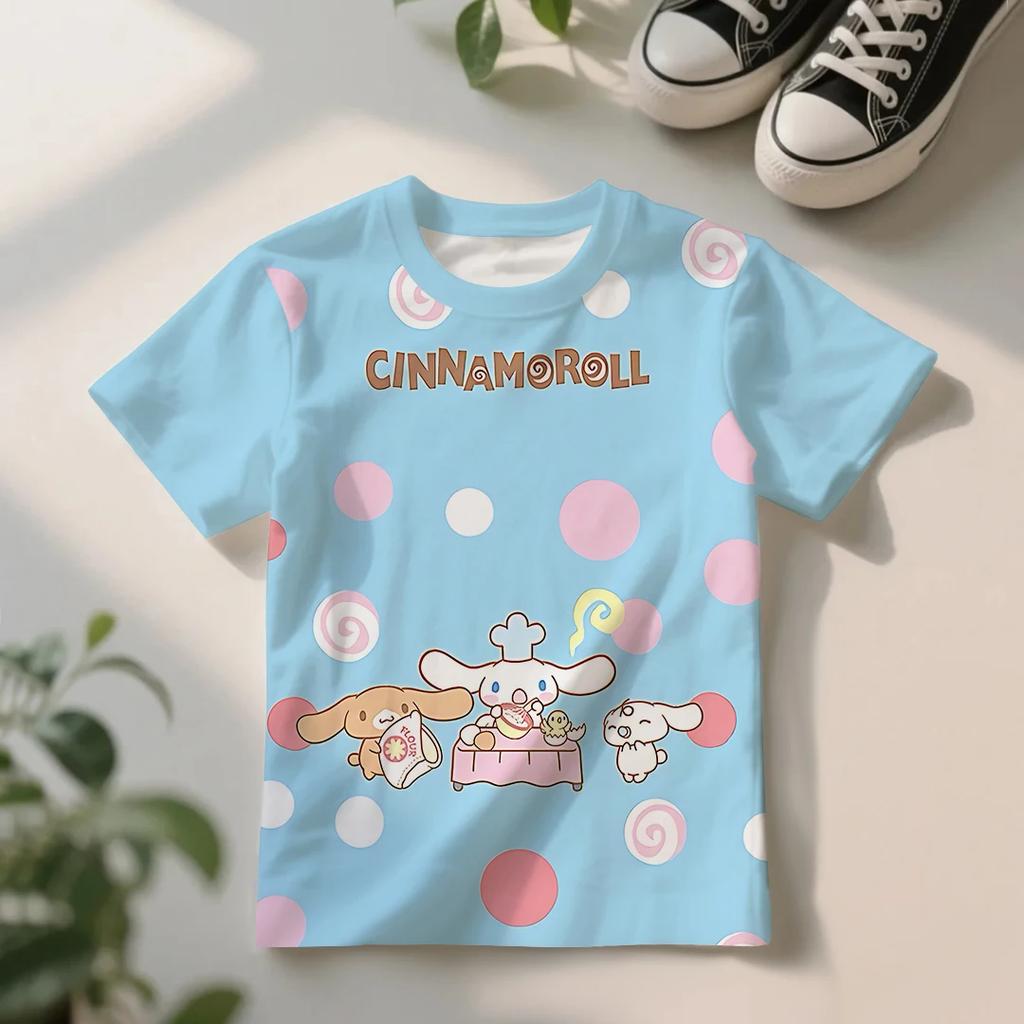 Summer Girls' Casual T-Shirt Cute Cinnamoroll Short Sleeve Lightweight, Breathable, Comfortable Top