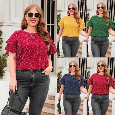 Women's Short-sleeved New Polka Dot Loose Casual T-shirt Big Size Women's Round Neck Short-sleeved XL-4XL Tops