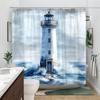 Coastal Lighthouse Shower Curtain Realistic Ocean Scene White Beacon Blue Waters Rugged Sky Polyester Washable With Hooks