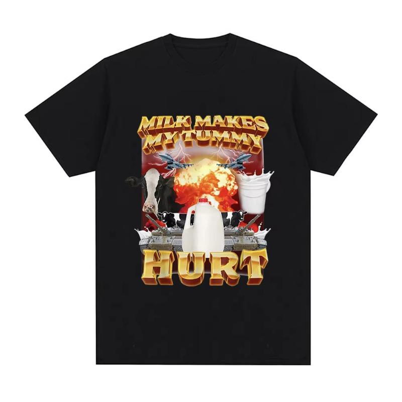 Unisex Clothing Unisex Milk Makes My Tummy Hurt Tshirt Lactose Tolerant Funny Meme Graphic T Shirt Fashion Vintage Hip Hop Tshirt S