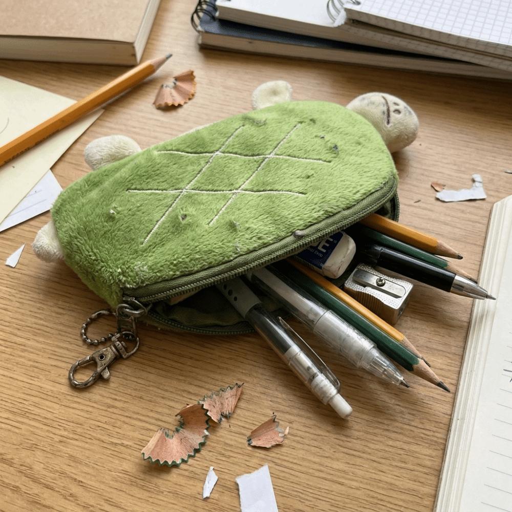 Large Capacity Plush Pencil Bag Cartoon Stationery Storage Bag Turtle Pencil Pouch Desk
