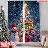 2pcs 2D Flat Printing Christmas Curtain Colorful Christmas Trees and Snowmen In the Snow Durable 100% Polyester Fabric Without