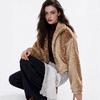 Womens Short Faux Fur Coat Stand Collar Zip-Up Loose Fit Warm Deer Casual Outerwear
