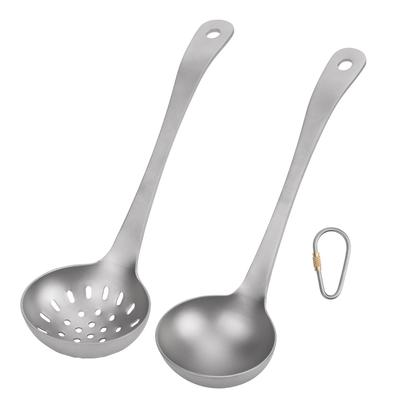 Cucchiaio da Campeggio in Titanio Testa a Paletta Approfondita Manico Ergonomico con Foro per Appendere per Picnic all'Aperto Cottura in Cucina Mestolo per Zuppa