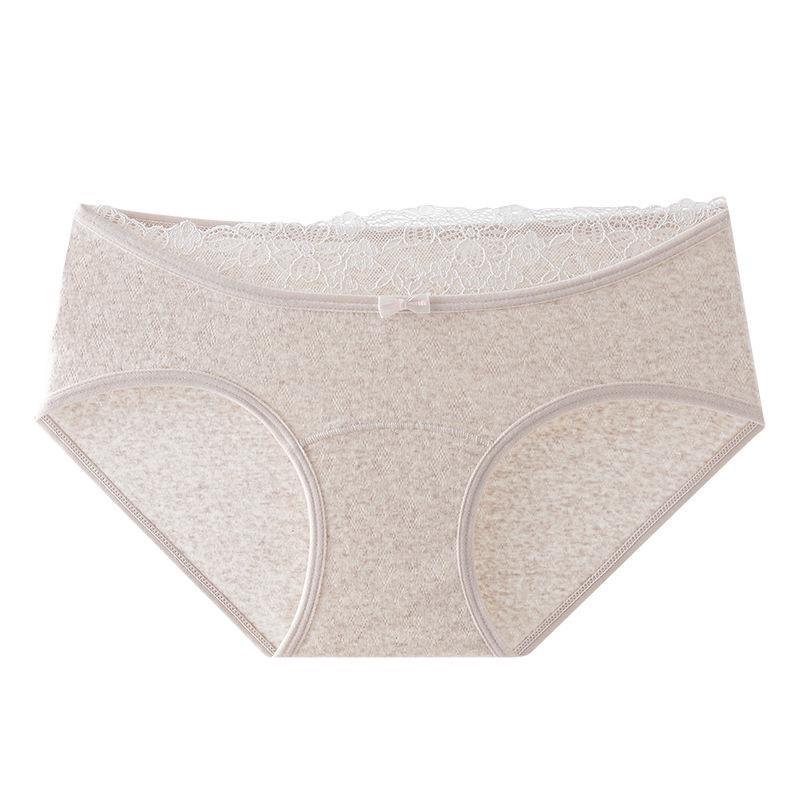 Pure Desire Women's All-Cotton Mid-Waist Lace Trim Panties with Antibacterial Extended Crotch