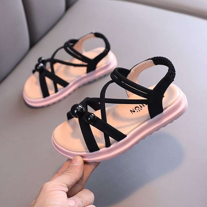 Girls Sandals 2025 Summer New Fashion Soft Sole Little Princess Shoes Small Ball Baby Shoes Medium and Large Children's Beach Shoes