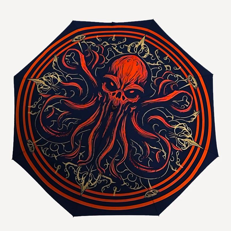 

1pc Cthulhu Mandala Automatic Folding Umbrella Portable Collapsible Umbrella for All Seasons, 8-Rib Durable Construction, Perfect Gift