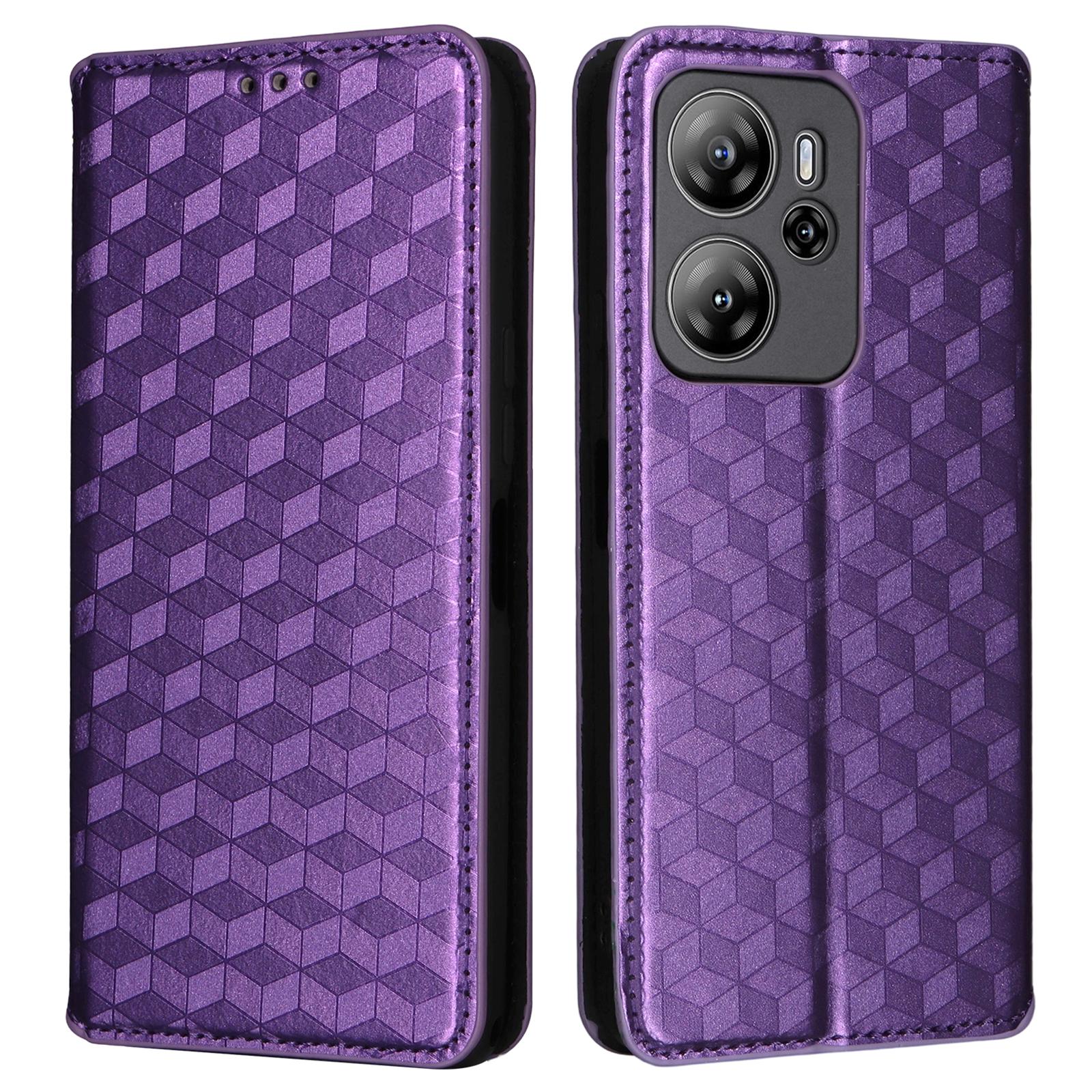 

Для Blackview Oscal Tiger 13 Чохол Гаманець Ромбоподібний Тиснений Шкіряний Чохол для Телефону Purple