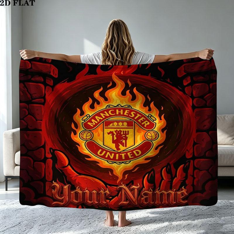 1PC Manchester United F Custom Name Patterned Flannel Blanket Suitable For All Seasons for Home Decor Warmth and Comfort Gifts Holiday Present