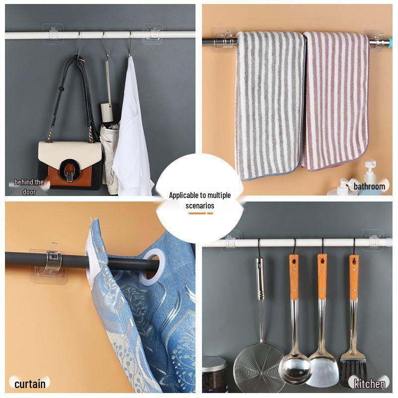 Clipsuri Telescopice pentru Bară de Perdea și Suporturi Adezive - Cârlige Fără Găurire pentru Bară Transversală sau Perdele de Ușă