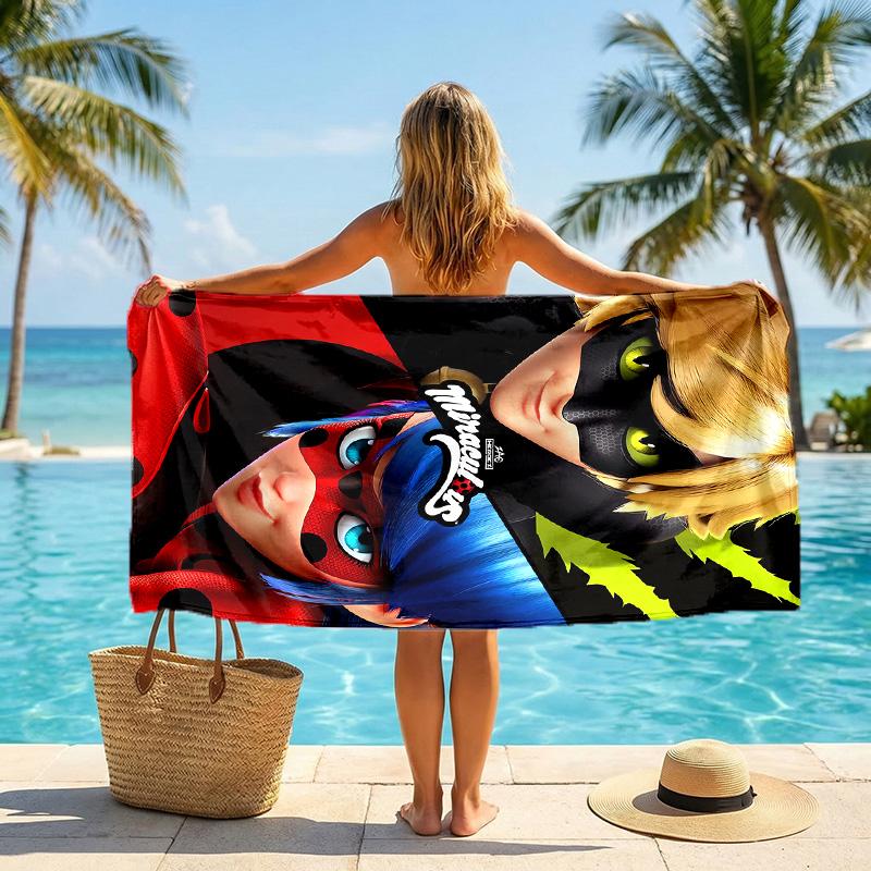 Asciugamano da Spiaggia alla Moda Miraculous Ladybug Portatile Morbido Asciugatura Rapida per Nuoto Campeggio Vacanze