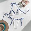 Lace Up Swimwear Set Ruffled Halter Neck Sling Swimsuit Simple Bikini Suit  Resort Wear