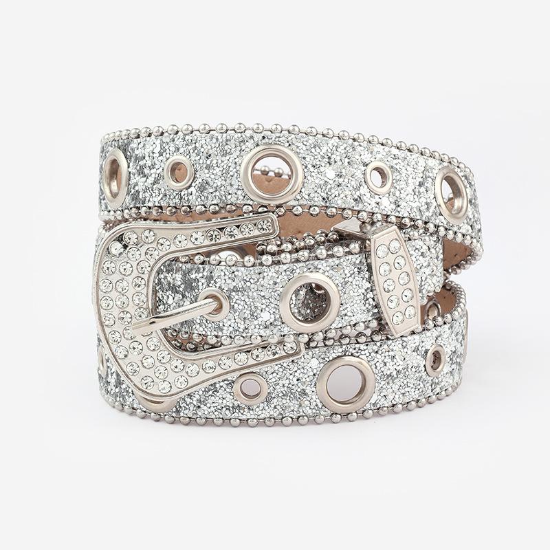 Rhinestone Belt for Women, Fashionable Sequined Full Diamonds, Air Eye and Chicken Eye Jeans Strap
