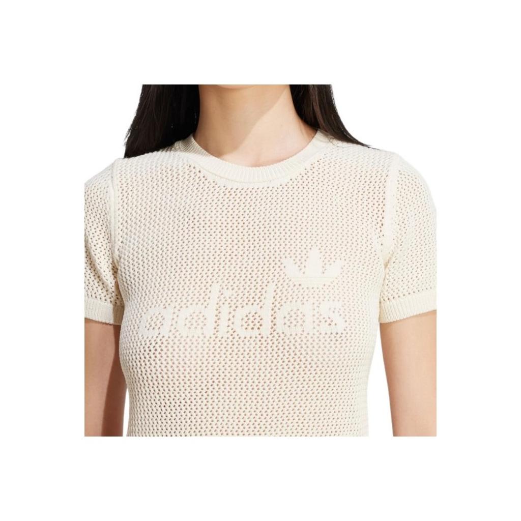 adidas Womens Premium Crochet Cali T-Shirt Wonder White Women Streetwear JD1076