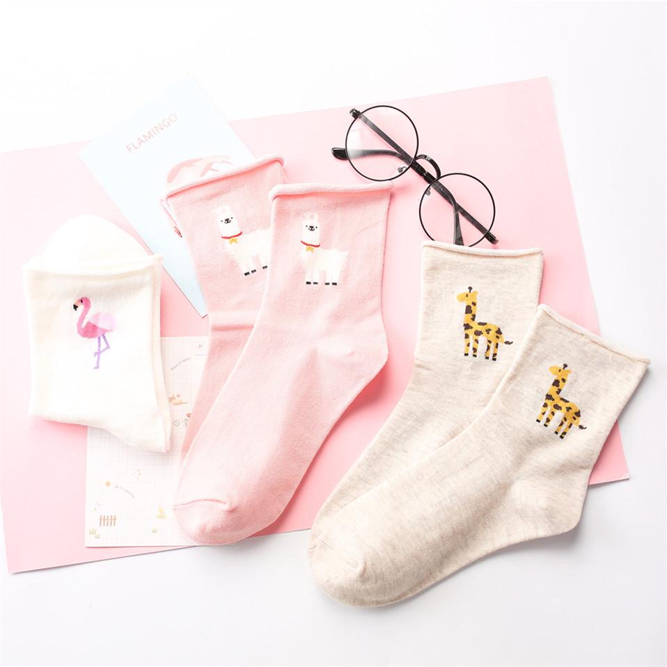 New Cotton Ankle Flamingo Socks Women Harajuku Woman Funny Sock Winter Wine Sock Happy Girl Sock
