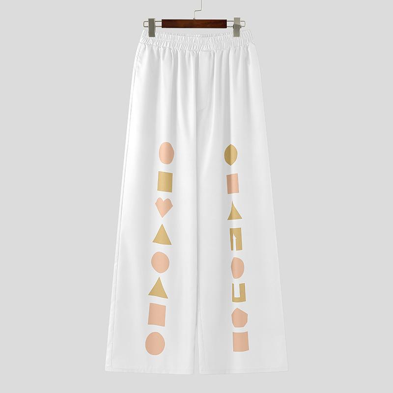 INCERUN Men Casual Loose Elastic Waist Print Long Wide Legs Pants Trousers