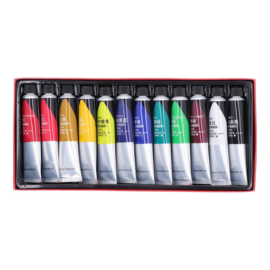 Acrylic Paint Set DIY Fluid Waterproof 12 Colors 20ml Each Fast Drying Safe Harmless Art Craft Paints for Wood Fabric