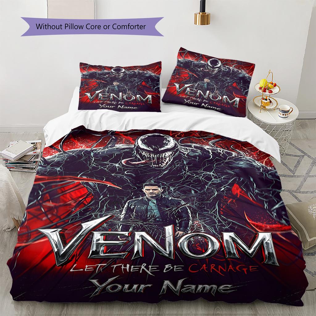 Name Custom Black-Venom Pattern Bedding Set Quilt Cover Pillowcase Home Decor Gift (1 * Duvet Cover + 2 * Pillowcase, Without Core)