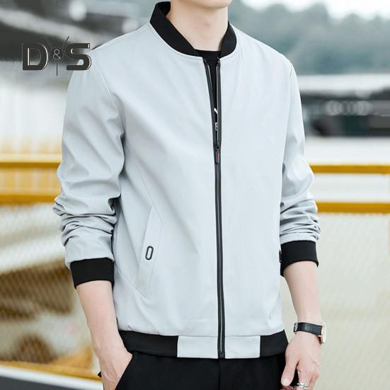 Men Baseball Coat Stand Collar Long Sleeve Zipper Placket Casual Outwear with Pockets Loose Fit Work Gym Jacket
