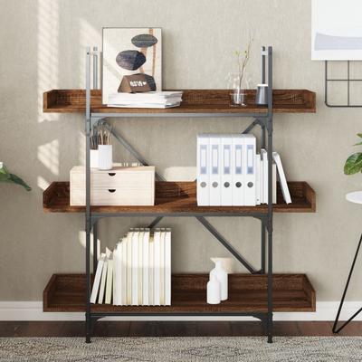 Bookshelf 3 Shelves Brown Oak Effect 100 X 33 X 108.5 Cm