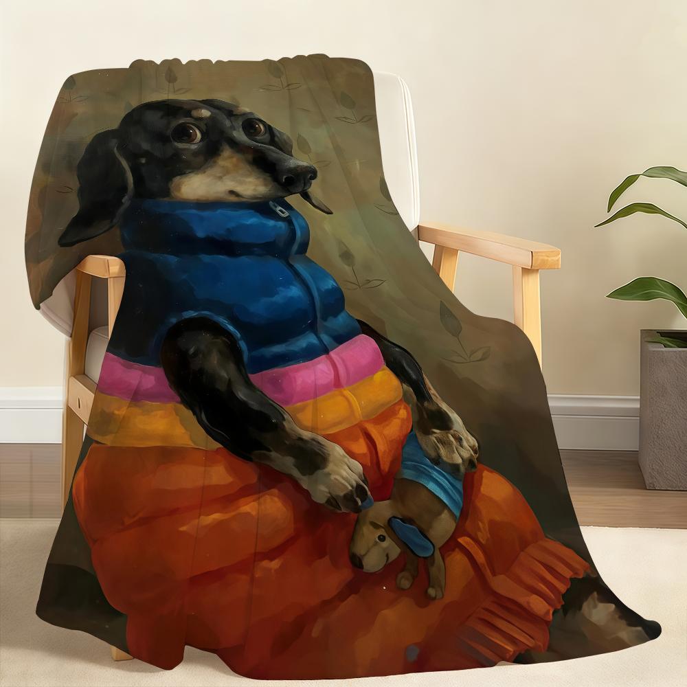 Oil Painting Pet Illustration Blanket Soft Throw Blanket for Home Bedroom Bed Sofa Picnic Travel Office Rest Cover Blanket Gift