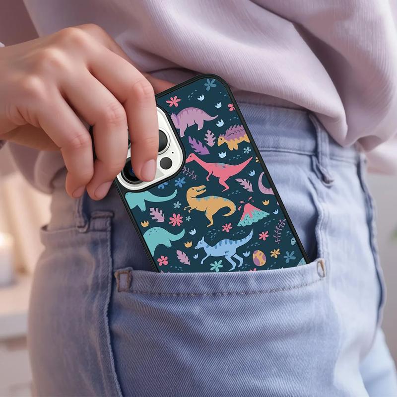 Dino King Floral Dinosaur Phone Case For iPhone 17 Air 15 16e 14 13 Pro Max Coque 12 11 Pro Max PLUS Cover